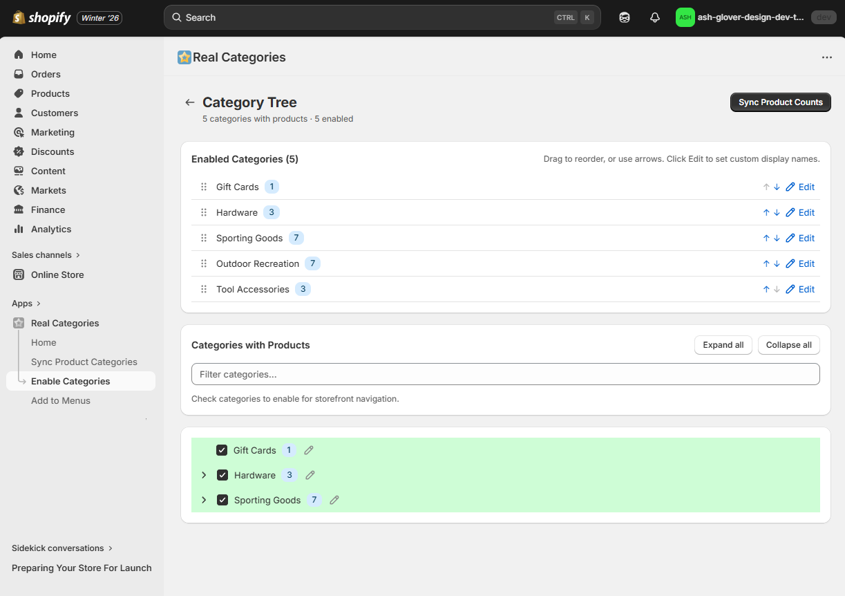 Find Real Categories on the Shopify App Store